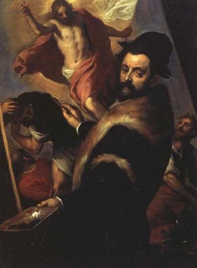 PALMA GIOVANE Self-Portrait Painting the Resurrection of Christ oil painting image